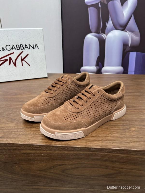 2025 Men Dolce & Gabbana Brown Suede Casual Sneakers LY00280