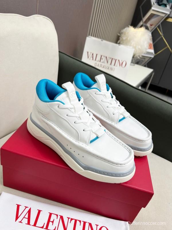 2025 Unisex Valentino White Blue Leather Sneakers RUNBOOT LY00390