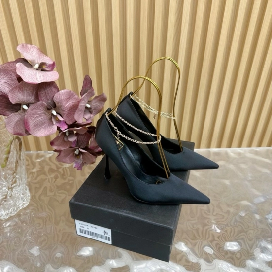 2025 Women Yves Saint Laurent Black Leather High Heel Pumps MJ00310