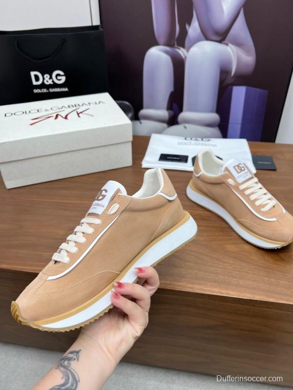 2025 Unisex Dolce & Gabbana Beige White PU Casual Sneakers LY00300