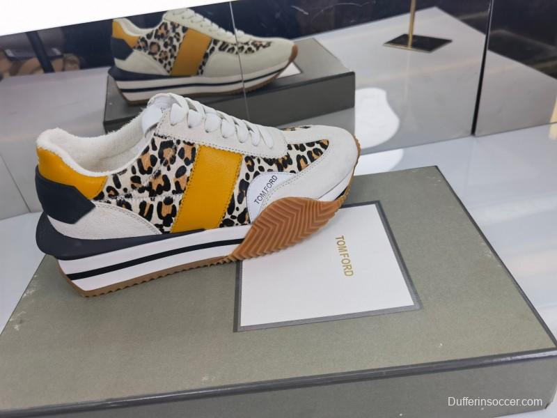 2025 Unisex TOM FORD Yellow Black White Leather Suede Leopard Print Sneakers LY00360(F)/LY00370(M)