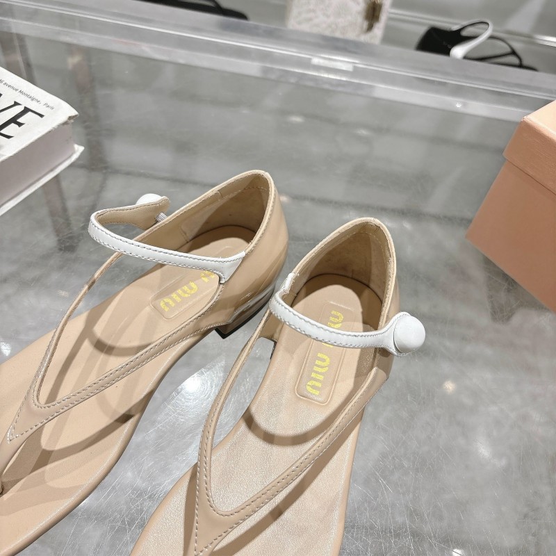 2025 Women MiuMiu Beige Leather T-Strap Sandals With Clear Heel KFY00289(F)