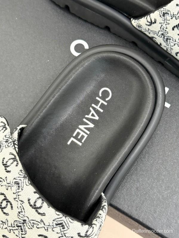 2025 Slippers Chanel Black White Nylon Slippers