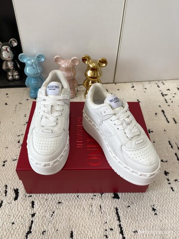 2025 Women Valentino White Leather Platform Sneakers LY00340