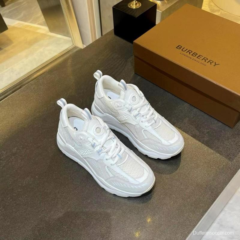 2025 Unisex Burberry White Grey Suede Mesh Sneakers MJ00380