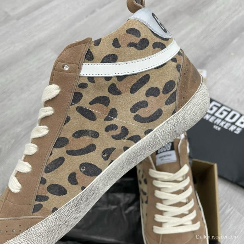 2024 Unisex GGDB Beige Brown Leopard Suede Leather High Top Sneakers MJ00300