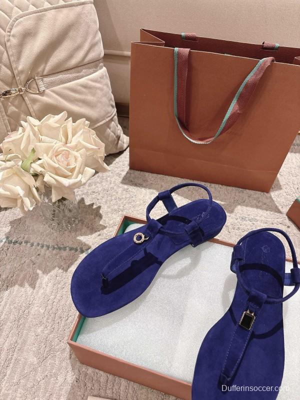 2025 Women LP Blue Suede Sandals