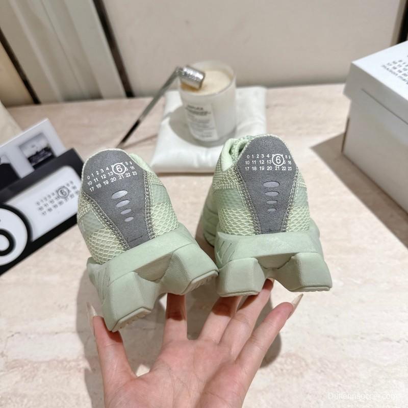 2025 Women MM6 Light Green Silver Mesh Sneakers