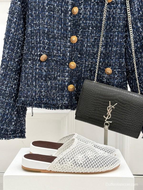 2025 Women Yves Saint Laurent White Mesh Slippers KFY00260