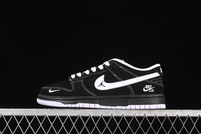 Nike SB Dunk Low All Black White Swoosh Anniversary High-End Custom Low-Top Casual Skate Shoes - LW1818-117