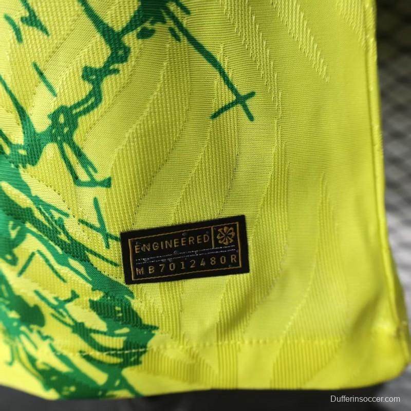 Player Version 2025 Brazil Yellow with Green Animal Pattern Jersey