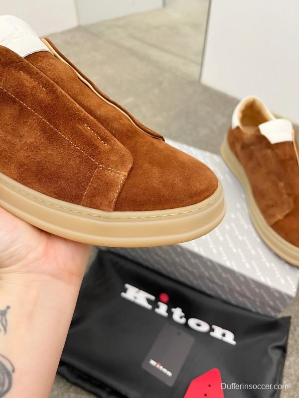 2025 Men Kiton Apricot Calf Suede Slip-On Casual Shoes AS00320