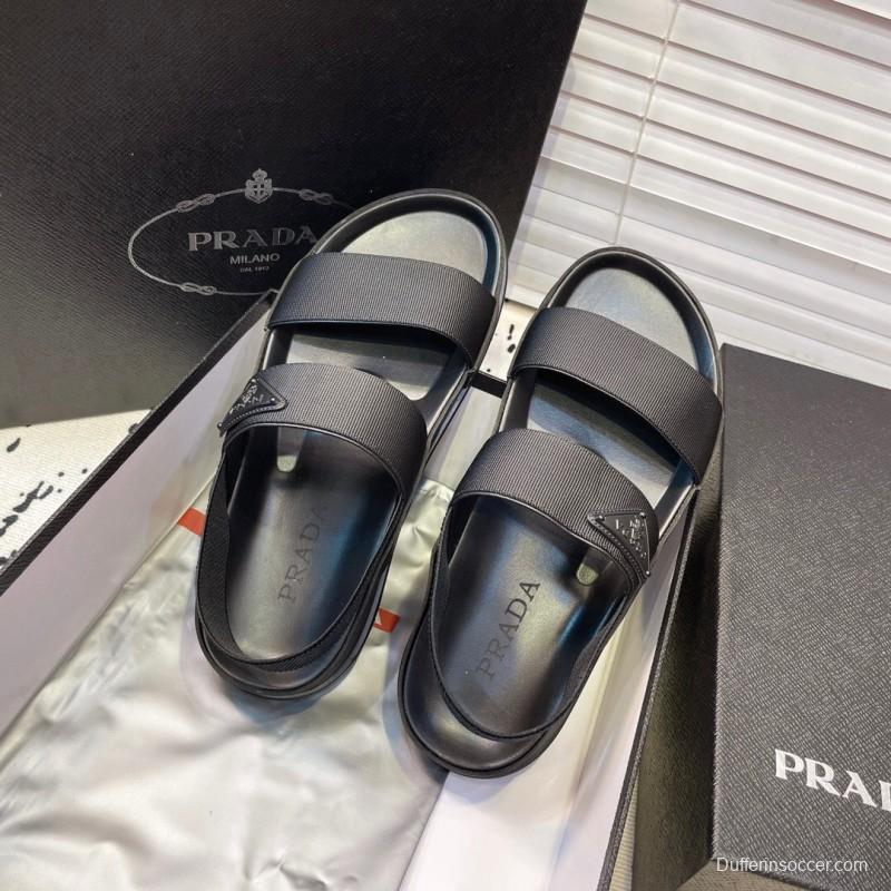 2025 Men Prada Black Fabric Sandals Original Sole KFY00230