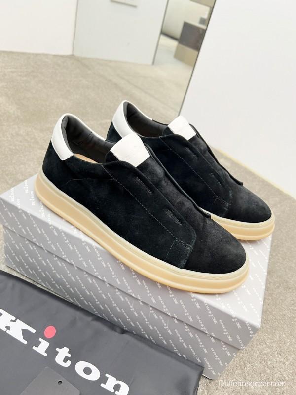 2025 Men Kiton Apricot Calf Suede Slip-On Casual Shoes AS00320