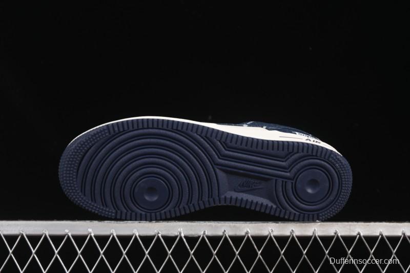 Nike Air Force 1 '07 Low Supreme Collaboration Blue Denim White Swoosh Casual Sneakers - LW9279-005