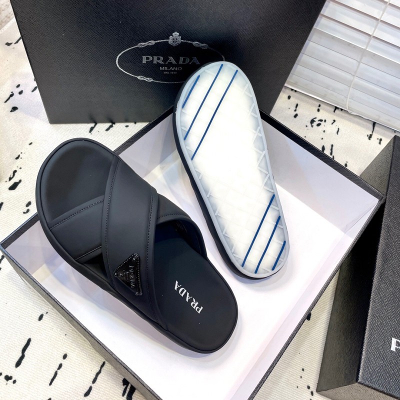 2025 Men Prada Black Fabric Sandals High Quality Craftsmanship KFY00230
