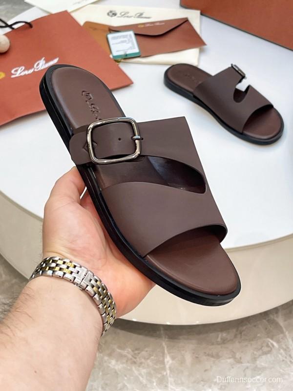2025 Men Le Parmentier Brown Leather Slippers AS00250
