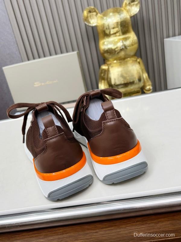 2025 Unisex Santoni Brown Orange Wool Blend Sneakers AS00320