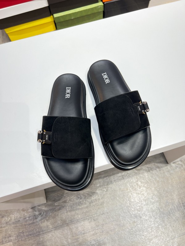 2025 Men Dior Black Leather Slippers CD Diamond Top Version AS00190