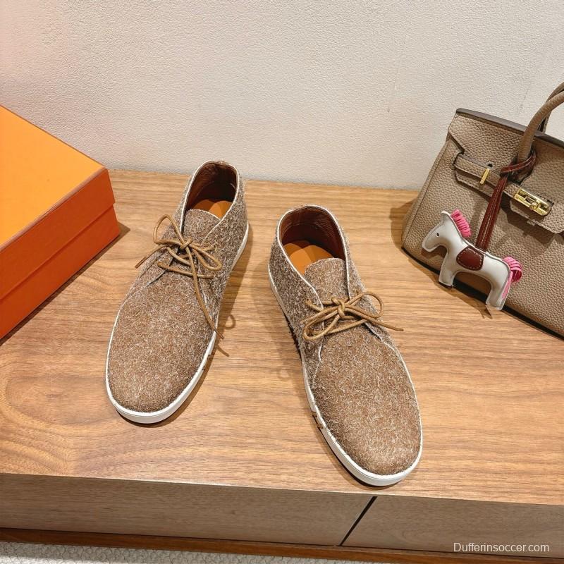 2025 Unisex Hermès Brown Tan Wool Chukka Boots AS00380