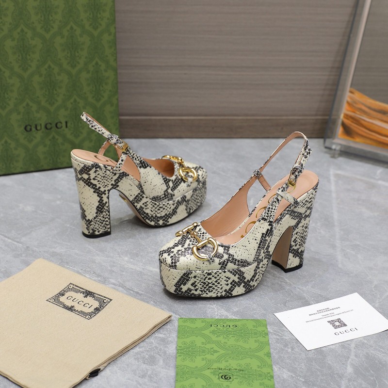 2025 Women Gucci Beige Black Leather Platform High Heels KFY00320