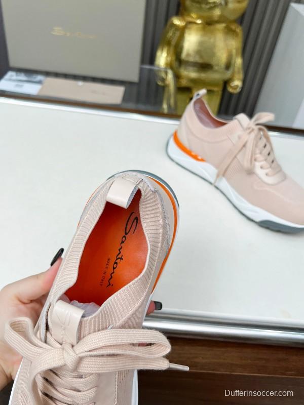 2025 Unisex Santoni Beige Wool Blend Knit Sneakers AS00320