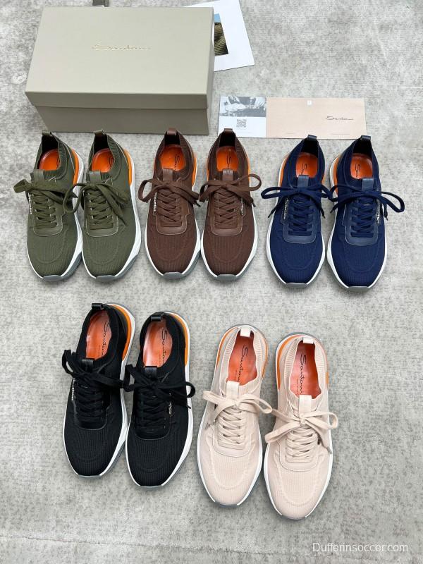 2025 Unisex Santoni Black Wool Blend Knit Mesh Sneakers AS00320