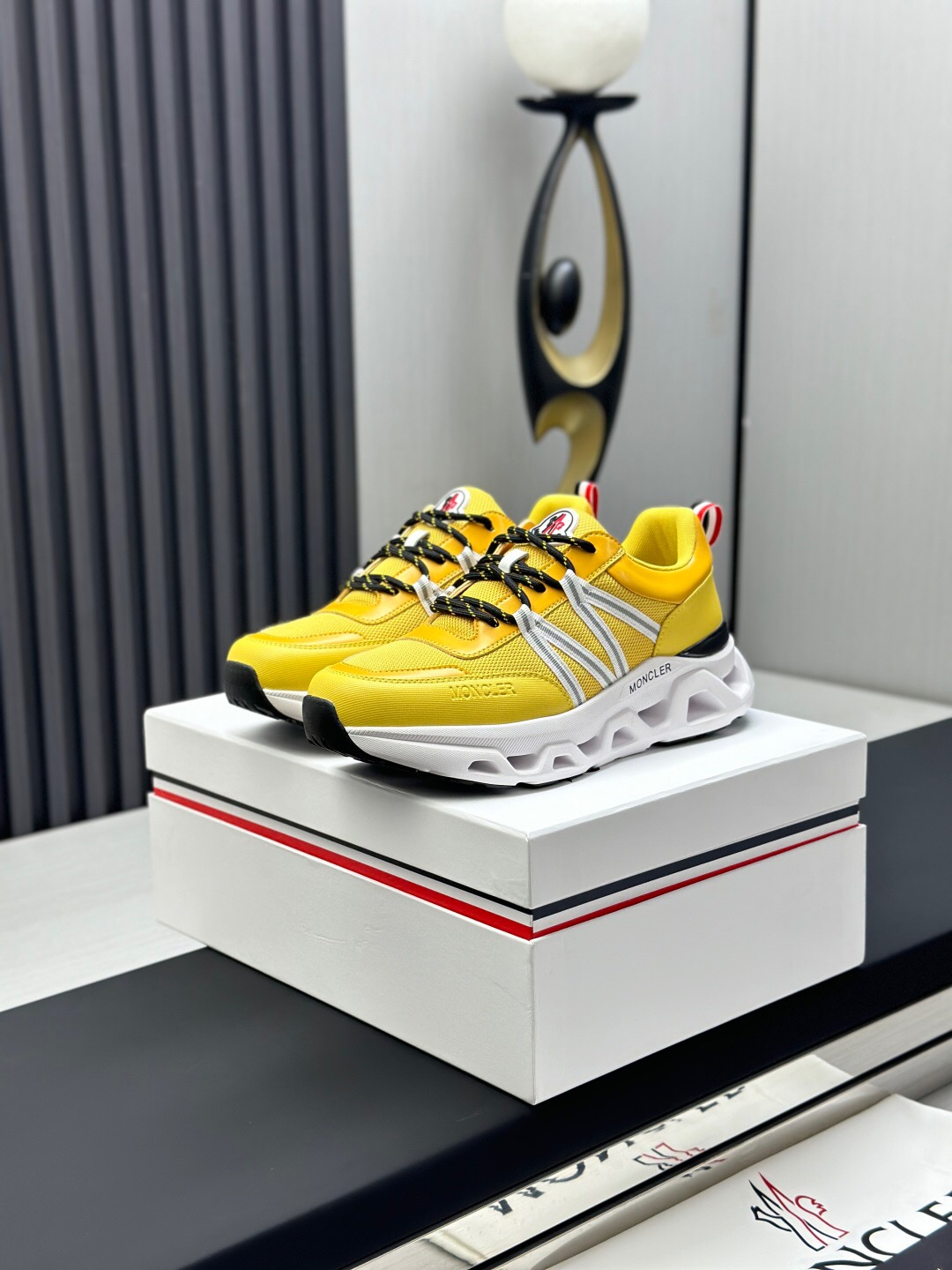 2025 Unisex Moncler Yellow Nylon Mesh Outdoor Sneakers KFY00390