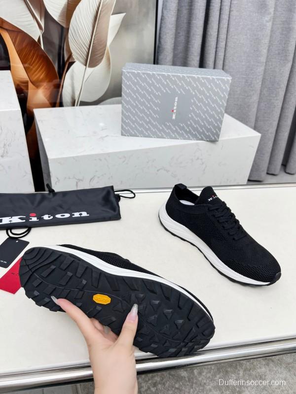 2025 Unisex Kiton Black Knit Sneakers AS00320