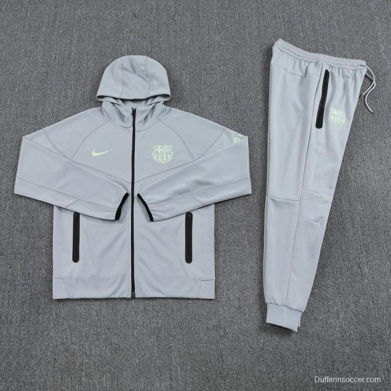 25/26 Barcelona Grey Full Zipper Hoodie Jacket +Long Pants