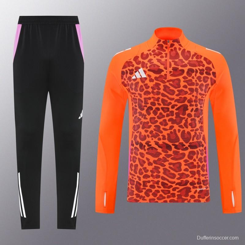 2025 Adidas Orange & Black with Leopard Print Pattern Half Zipper Jacket +Long Pants