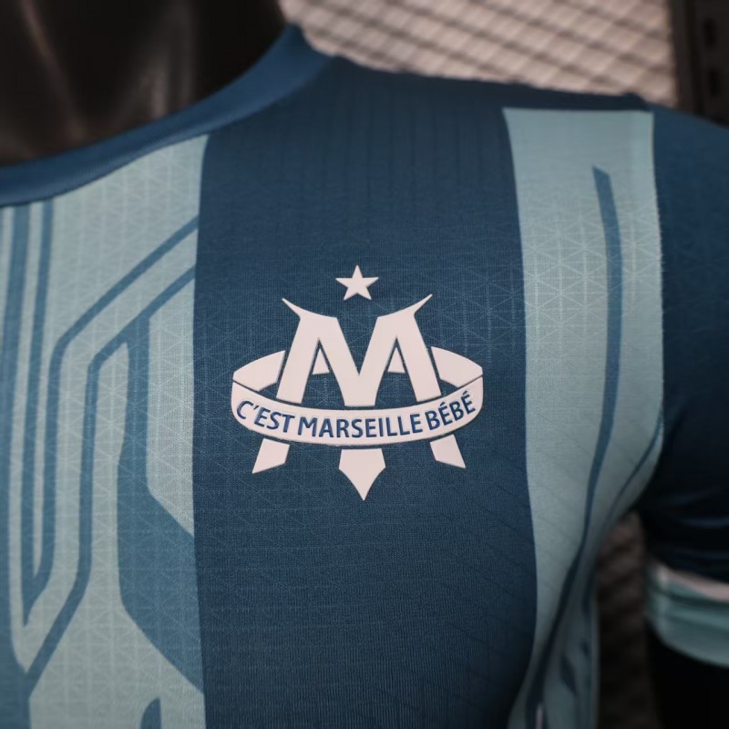 Player Version 25/26 Olympique de Marseille Blue with Geometric Stripes Jersey