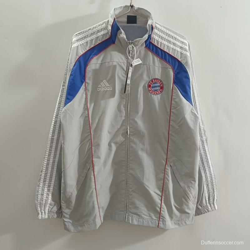 25/26 Adidas FC Bayern Munich Vintage Track Jacket - Silver/Blue Classic Edition Windbreaker