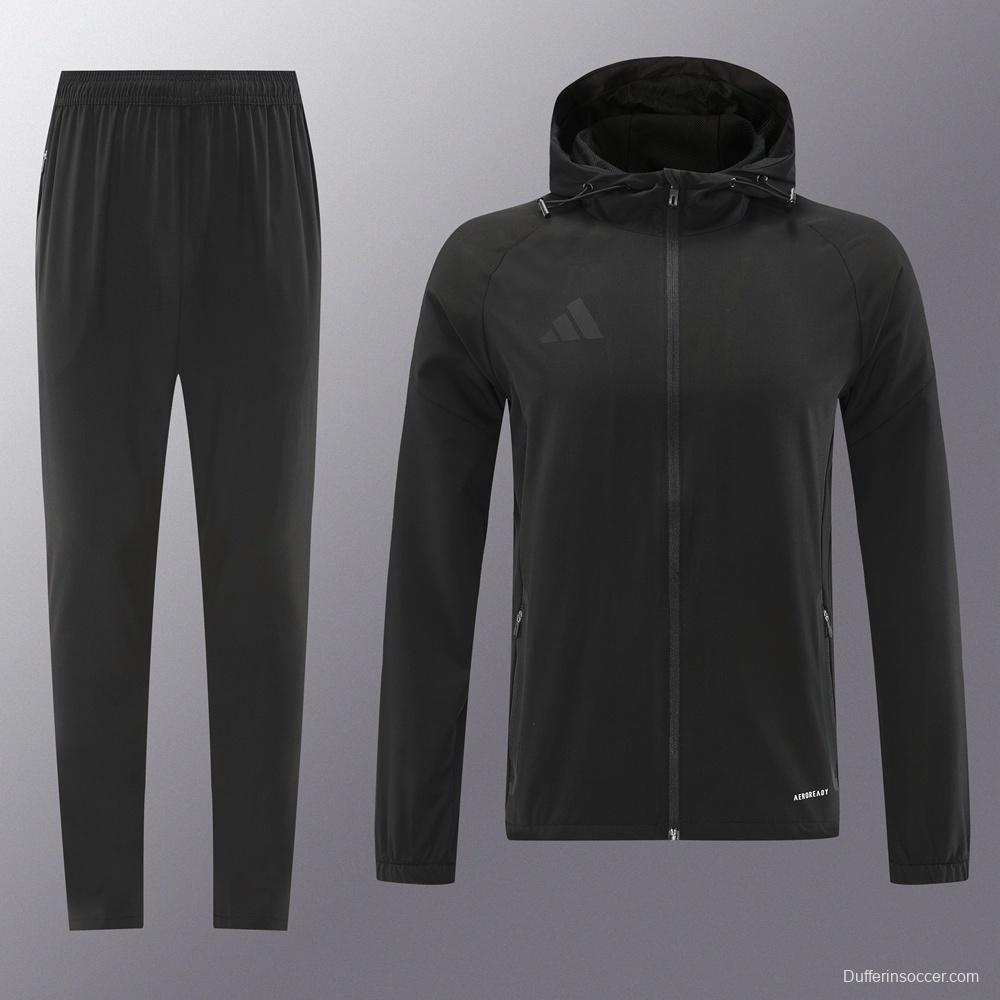 25/26 Adidas Black Hoodie Full Zipper Jacket + Long Pants