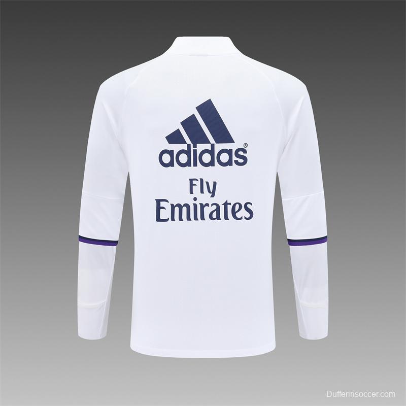 Retro 16/17 Real Madrid White Half Zipper Jacket+Long Pants