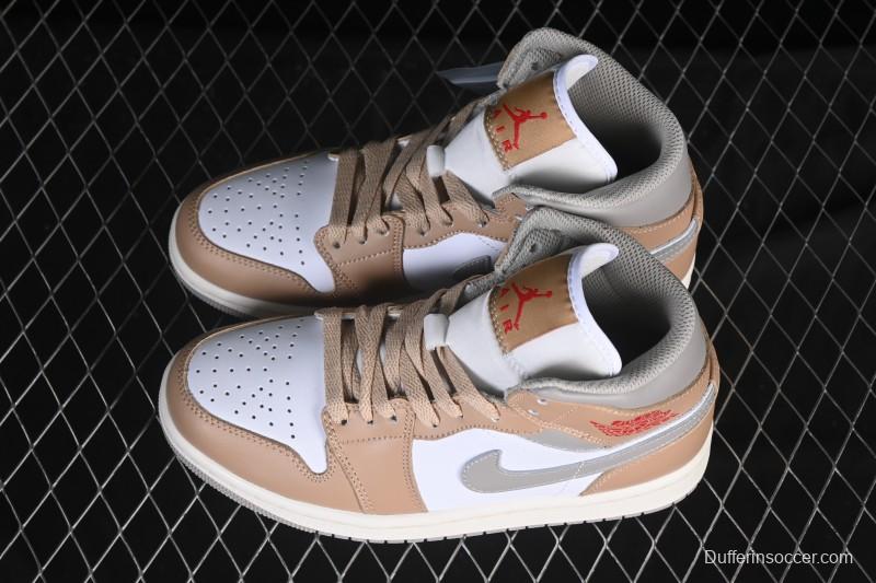 Nike Air Jordan 1 Mid AJ1 White Wheat Mid-Top Casual Sneakers - DQ8426-200