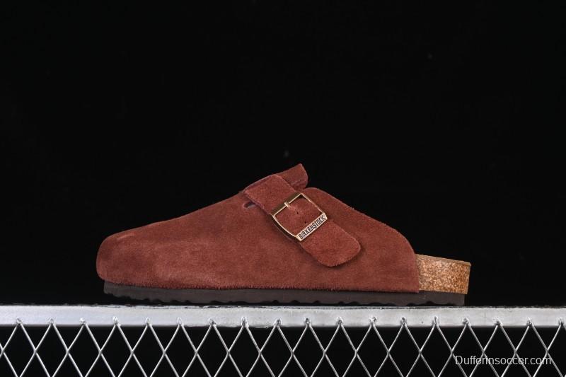 Birkenstock Sandals Series with Soft Leather Upper and Cork Rubber Midsole - Red Wine