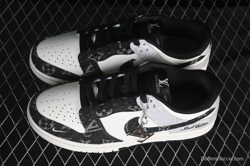 Nike SB Dunk Low LV Collaboration Black Grey Denim Custom Low-Top Casual Skate Shoes - SC0601-473