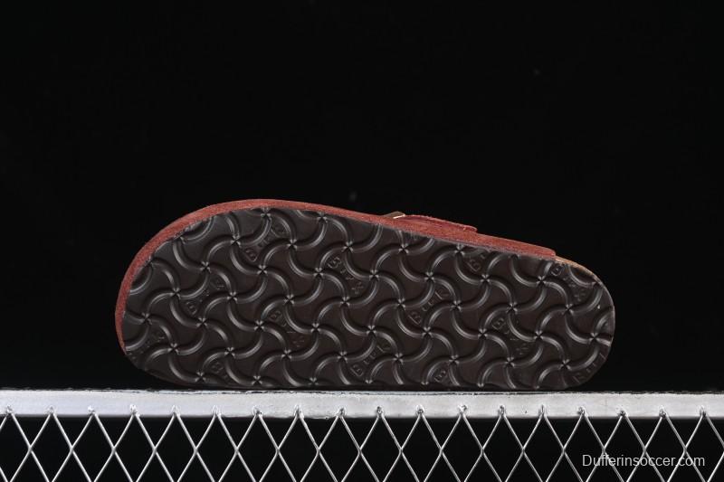 Birkenstock Sandals Series with Soft Leather Upper and Cork Rubber Midsole - Red Wine