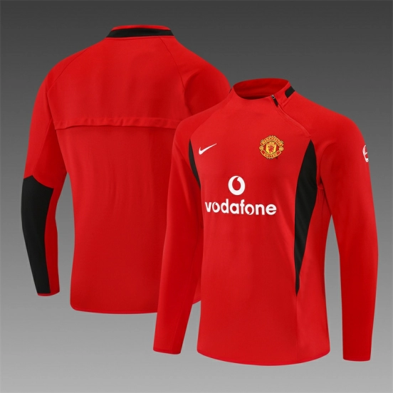 Retro 02/03 Manchester United Red Half Zipper Jacket+Long Pants
