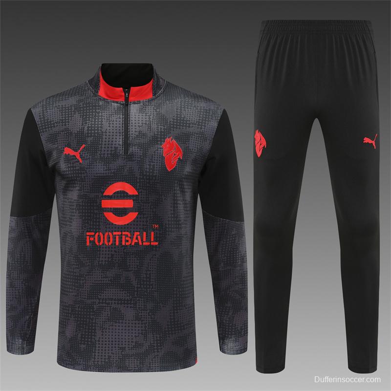 25/26 AC Milan Black Camouflage Half Zipper Jacket+Long Pants