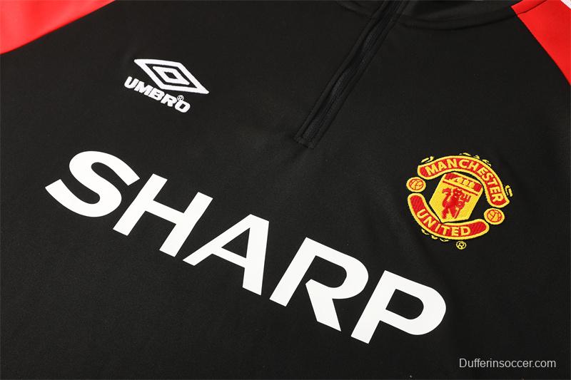 Retro 98/99 Manchester United Black Half Zipper Jacket+Long Pants