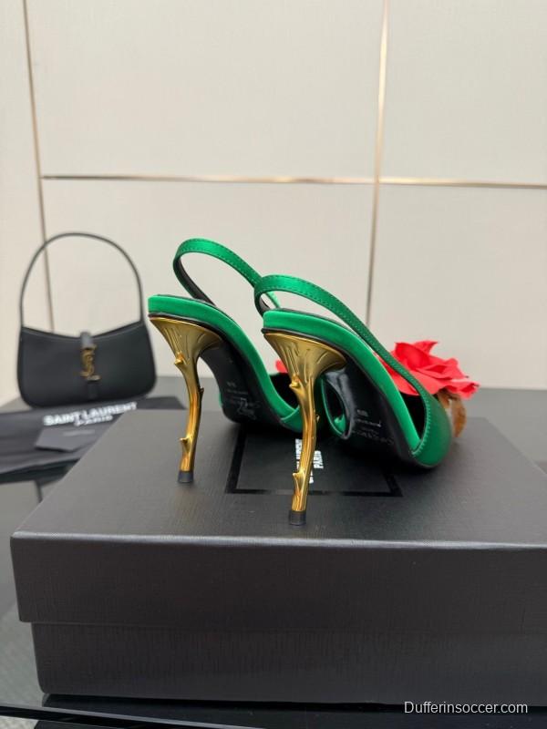 Saint Laurent 2025 Spring/Summer Rose Thorn High Heels with Sculptural Gold Heel - KFY00320