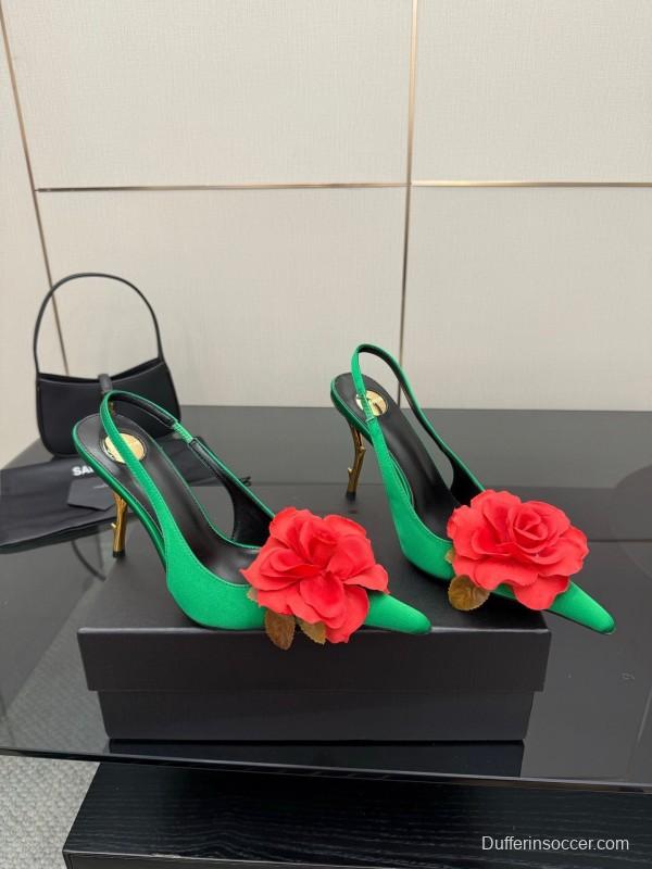 Saint Laurent 2025 Spring/Summer Rose Thorn High Heels with Sculptural Gold Heel - KFY00320