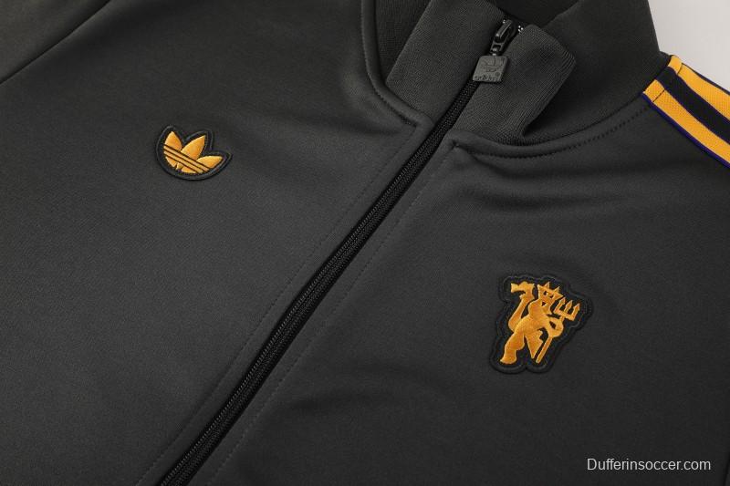 25/26 Manchester United 08 Dark Gray Half Zipper Jacket+Long Pants S-2XL