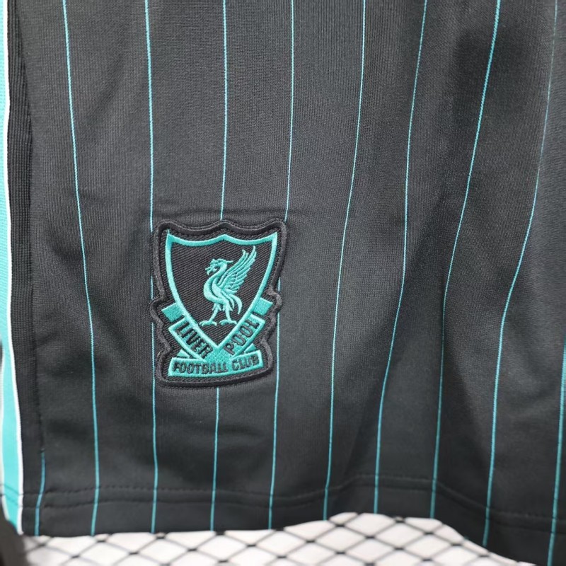 25/26 Liverpool Adidas Original Black with Teal Pinstripes Shorts