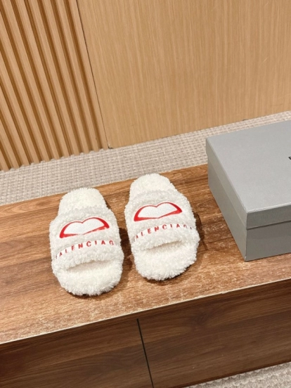 Balenciaga 2025 SS Qixi Limited Series Letter Embroidery Platform Shearling Slippers - AS00200