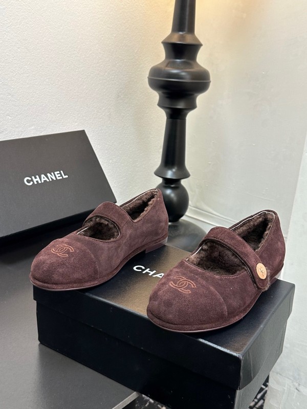 Chanel 2025 SS New French Mary Jane Flat Shoes with Fur - KFY00300