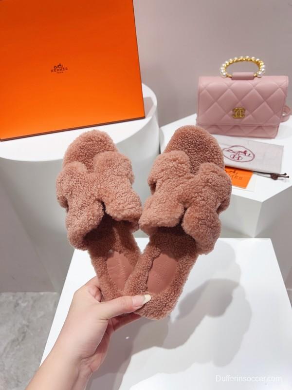 H Teddy Wool H Slippers Flat Sole Winter Edition - LY00240