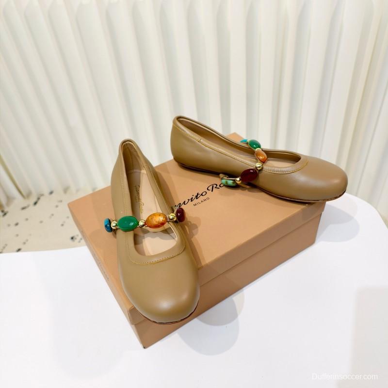 Gianvito Rossi Bohemian Style Turquoise Flat Ballet Shoes - LY00320